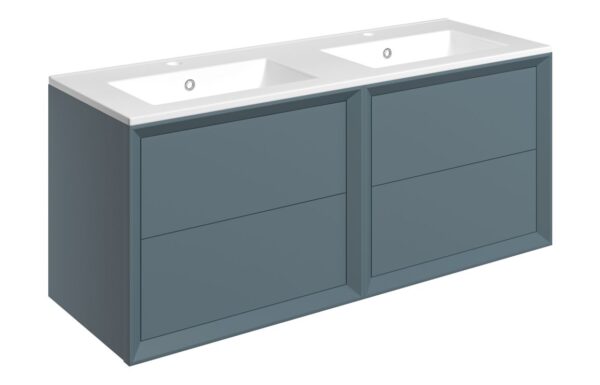 Utah 1210mm Wall Hung 4 Drawer Basin Unit & 2TH Thin Edge Basin - Matt Storm Blue