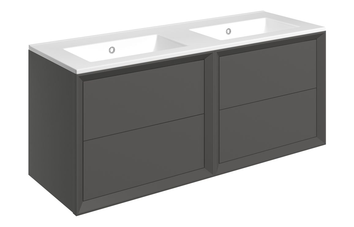 Utah 1210mm Wall Hung 4 Drawer Basin Unit & 0TH Thin Edge Basin - Matt Clay