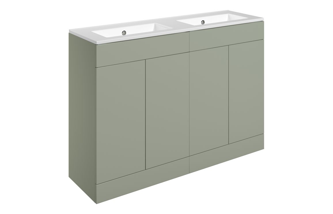 Oregon 1210mm Floor Standing 4 Door Basin Unit & 0TH Basin - Matt Olive Green
