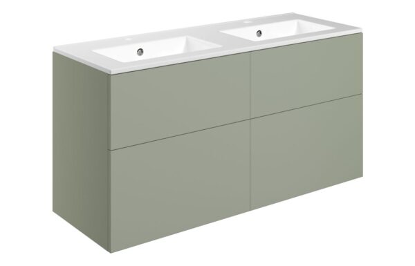 Oregon 1210mm Wall Hung 4 Drawer Basin Unit & 2TH Basin - Matt Olive Green