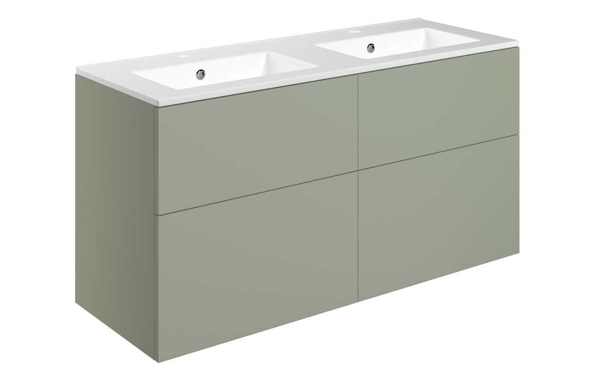 Oregon 1210mm Wall Hung 4 Drawer Basin Unit & 2TH Basin - Matt Olive Green