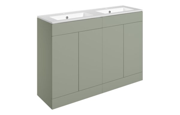 Oregon 1210mm Floor Standing 4 Door Basin Unit & 2TH Basin - Matt Olive Green