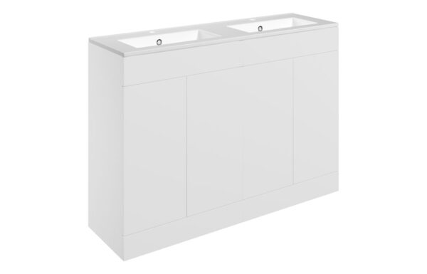 Oregon 1210mm Floor Standing 4 Door Basin Unit & 2TH Basin - Matt White