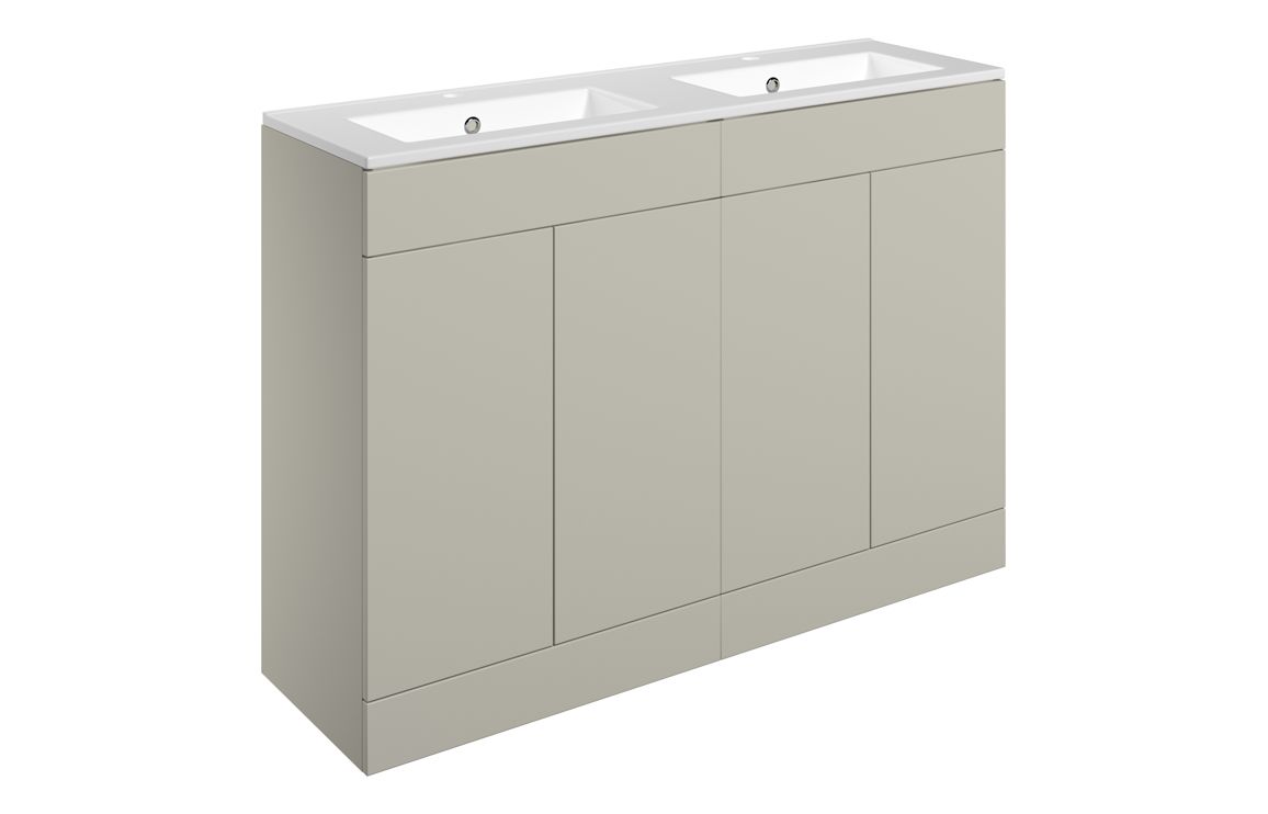 Oregon 1210mm Floor Standing 4 Door Basin Unit & 2TH Basin - Matt Latte