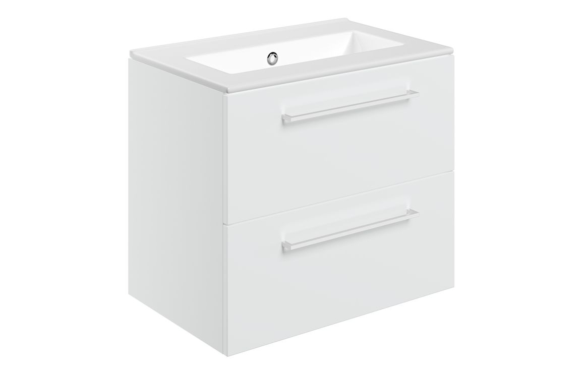 Iowa 610mm Wall Hung 2 Drawer Basin Unit & 0TH Thin Edge Basin - White Gloss