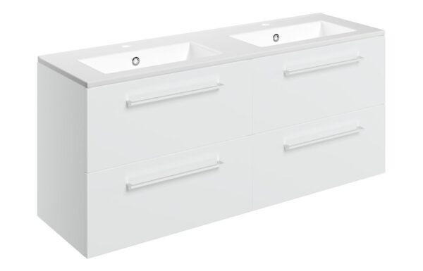 Iowa 1210mm Wall Hung 4 Drawer Basin Unit & 2TH Thin Edge Basin - White Gloss