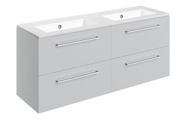 Iowa 1210mm Wall Hung 4 Drawer Basin Unit & 2TH Thin Edge Basin - Grey Gloss