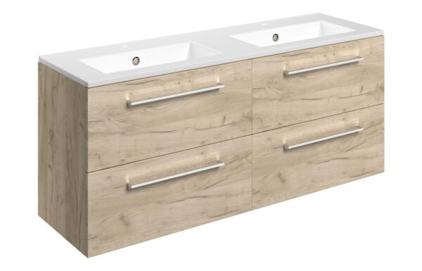 Iowa 1210mm Wall Hung 4 Drawer Basin Unit & 2TH Thin Edge Basin - Oak