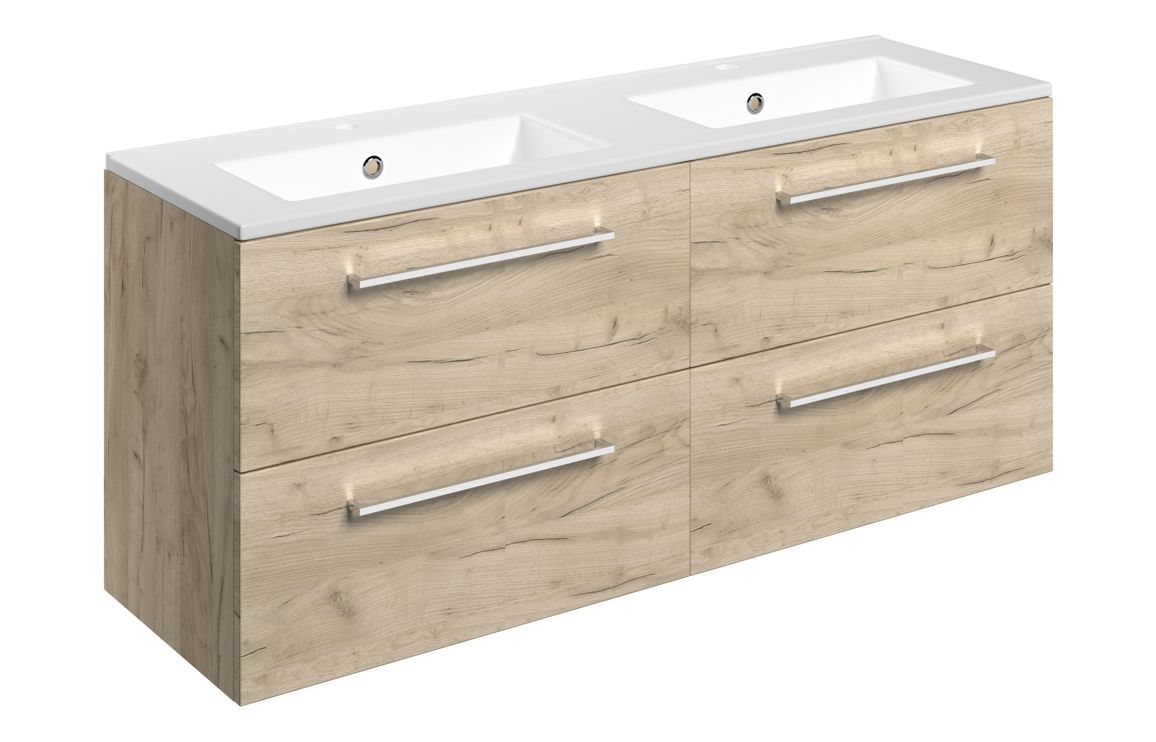 Iowa 1210mm Wall Hung 4 Drawer Basin Unit & 2TH Thin Edge Basin - Oak