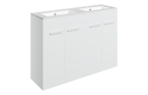 Iowa 1210mm Floor Standing 4 Door Basin Unit & 2TH Thin Edge Basin - White Gloss
