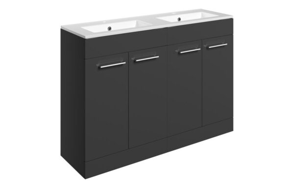 Iowa 1210mm Floor Standing 4 Door Basin Unit & 2TH Thin Edge Basin - Anthracite Gloss