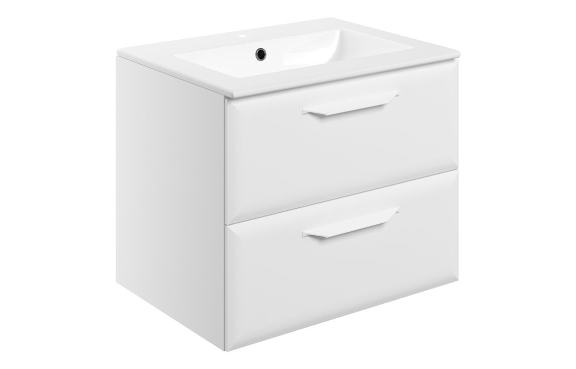 Colorado 615mm Wall Hung 2 Drawer Basin Unit w/1TH Basin - Matt White