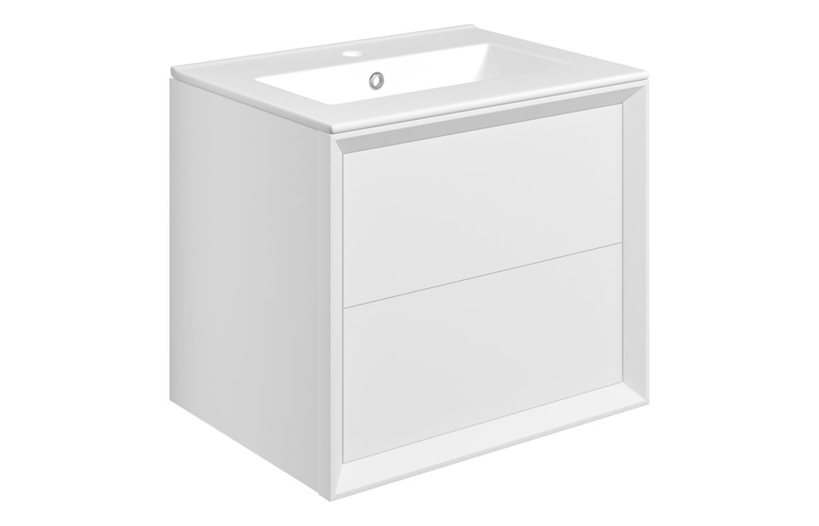 Utah 610mm Wall Hung 2 Drawer Basin Unit & 1TH Thin Edge Basin - Matt White