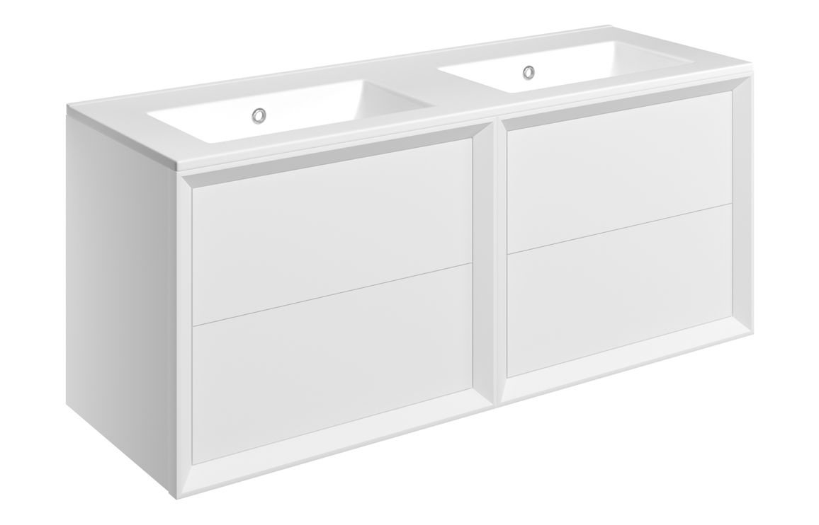 Utah 1210mm Wall Hung 4 Drawer Basin Unit & 0TH Thin Edge Basin - Matt White