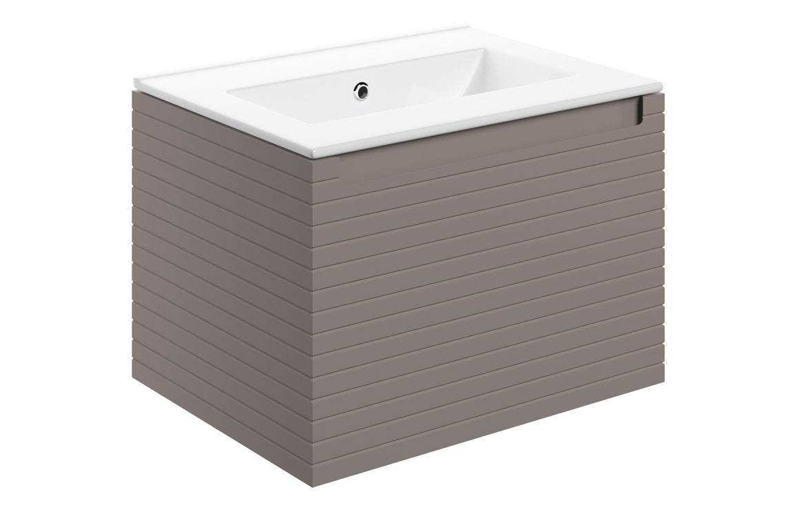Wyoming 615mm Wall Hung 1 Drawer Basin Unit & 0TH Thin Edge Basin - Matt Taupe
