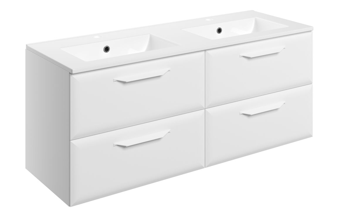 Colorado 1210mm Wall Hung 4 Drawer Basin Unit w/2TH Basin - Matt White