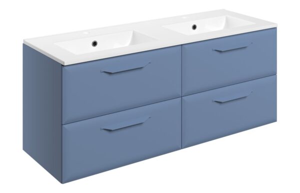 Colorado 1210mm Wall Hung 4 Drawer Basin Unit w/2TH Basin - Matt Misty Blue