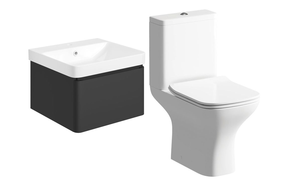 Kansas 500mm Basin Unit & Rimless Close Coupled WC Pack - Matt Black