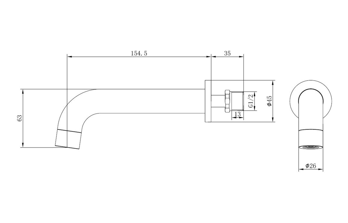 Tortum 155mm Wall Mounted Basin Mixer - Brushed Brass - Image 2