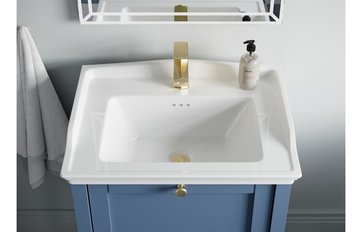 Missouri 650mm Floor Standing 1 Drawer Basin Unit w/Basin - Matt Misty Blue - Image 3