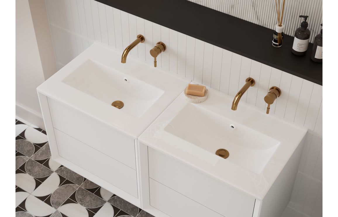 Utah 610mm Wall Hung 2 Drawer Basin Unit & 0TH Thin Edge Basin - Matt White - Image 3