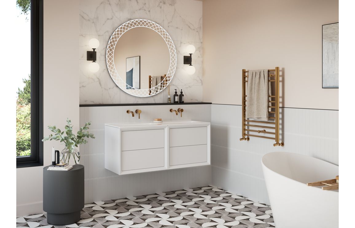Utah 610mm Wall Hung 2 Drawer Basin Unit & 0TH Thin Edge Basin - Matt White - Image 2